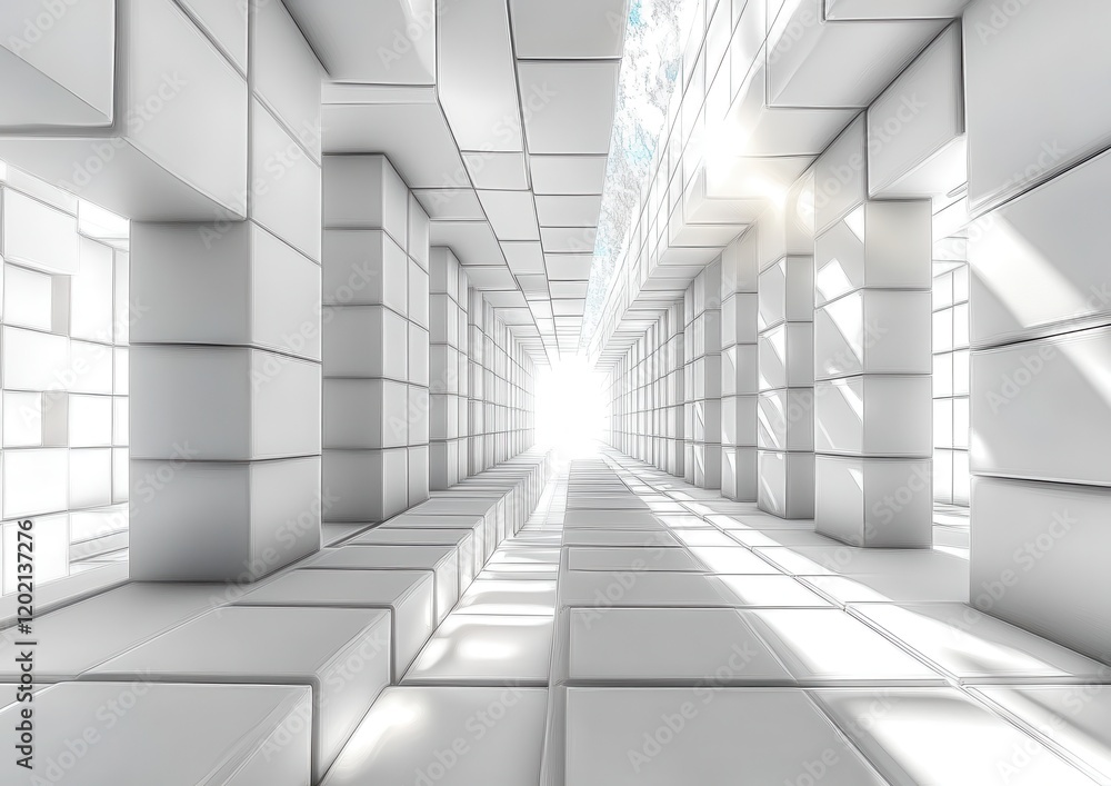 Poster abstract futuristic corridor with soft light, clean surface, and geometric shapes creating a minimal