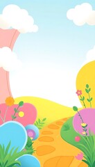 Naklejka premium Cartoon Countryside with a Flowing , Children's book cover design images