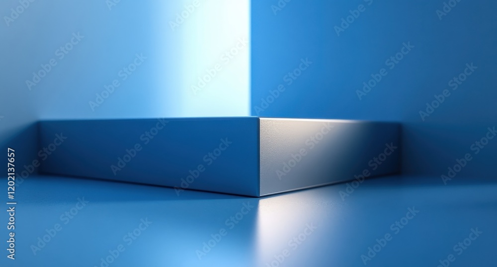 Poster abstract geometric design featuring a sharp blue corner with precise lighting creating a modern mini