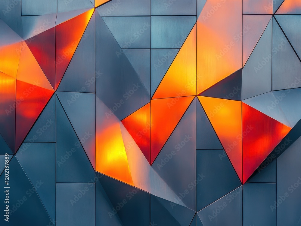 Aufkleber abstract geometric pattern featuring triangular shapes with a modern design, reflecting warm orange 