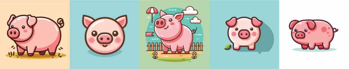 Vector collection of cute pigs