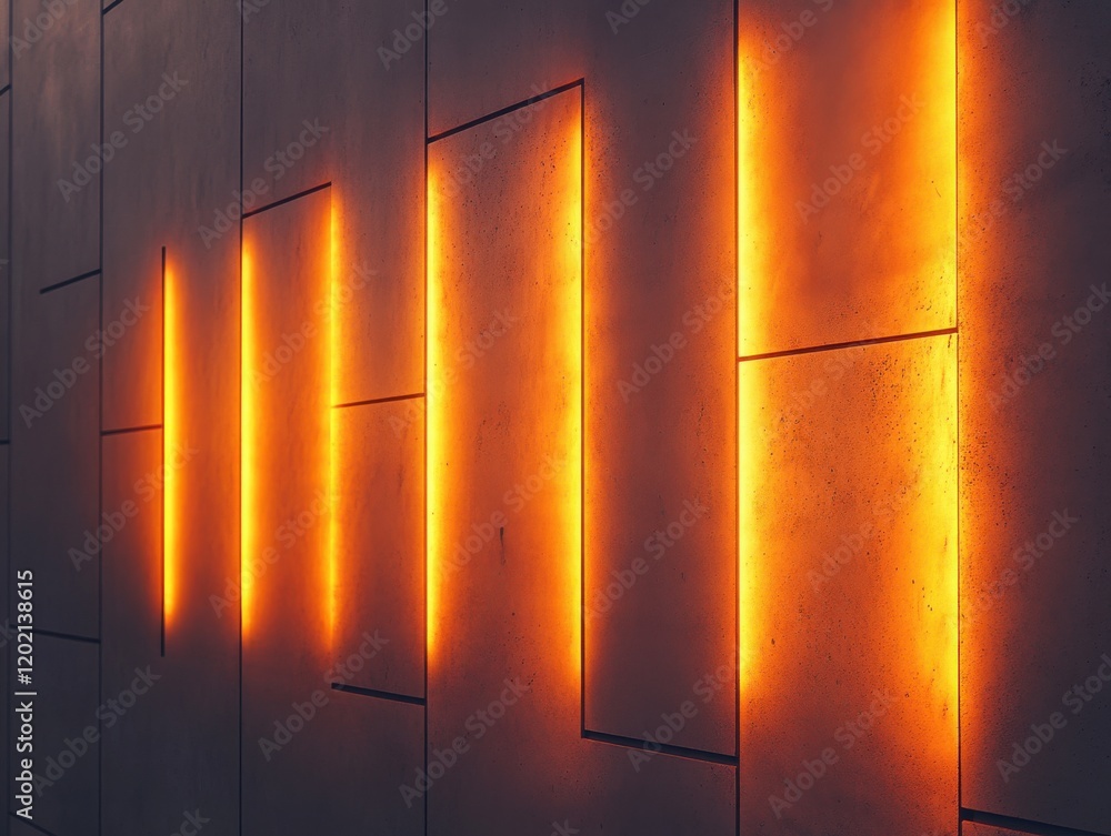 Aufkleber abstract geometric wall design illuminated with glowing orange lines creating a striking visual effe