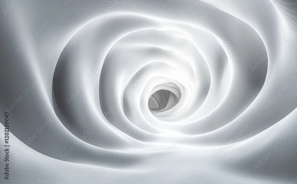 Poster abstract representation of a spiraling white tunnel with smooth curves and light reflections creatin