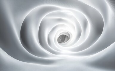 Abstract Representation of a Spiraling White Tunnel with Smooth Curves and Light Reflections Creating a Dreamlike Atmosphere for Background Applications