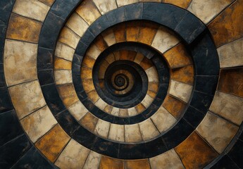 Abstract Spiral Design with Geometric Patterns in Black and Brown Tones, Evoking a Sense of Depth and Complexity in Artistic Architecture Presentation