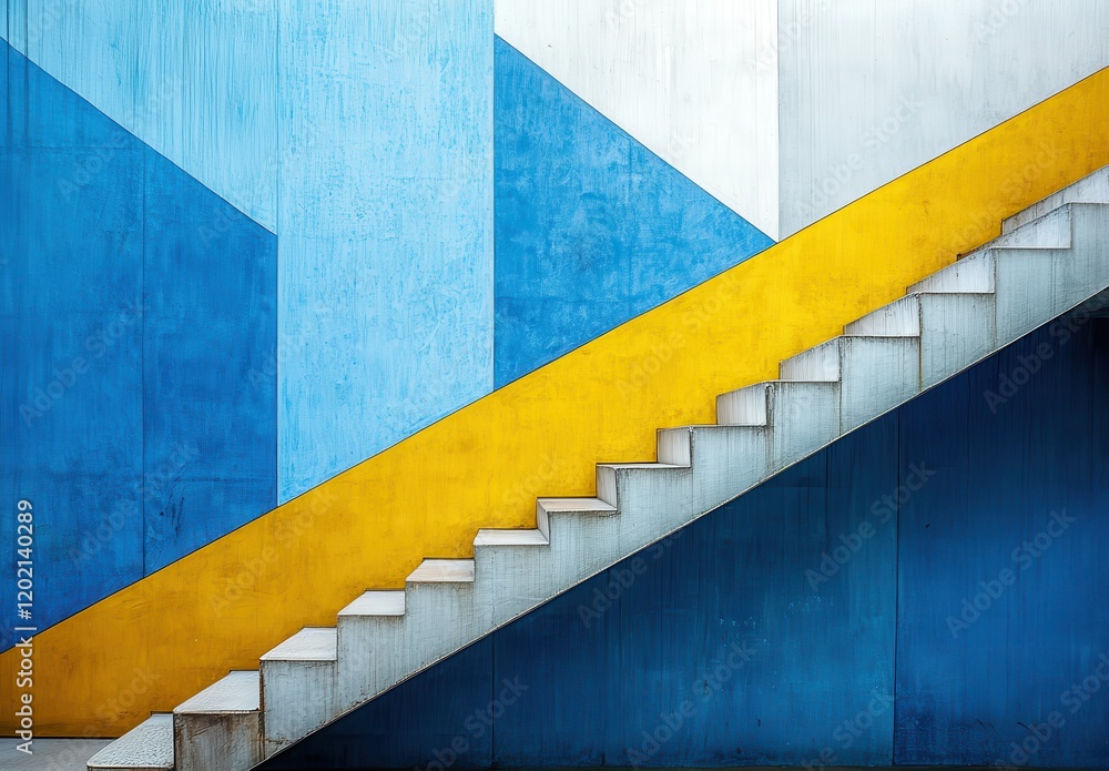 Poster abstract stairs with colorful background featuring geometric shapes and vibrant colors, creating an 