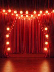 Stage with Red Curtain and Lights