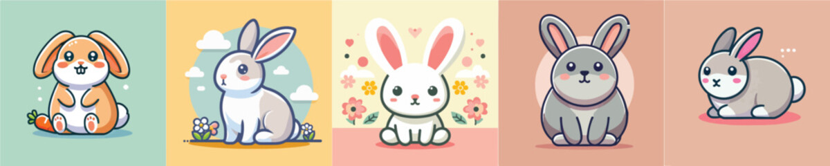 Vector collection of cute little rabbits