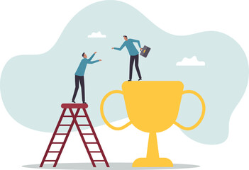 Partnership help success, support or mentor to assist to achieve goal and win together, teamwork, trust or leadership .business concept.flat character.