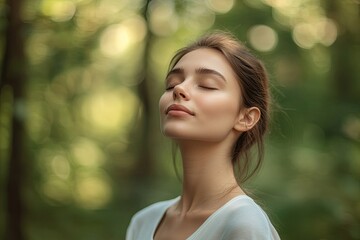 Serene expression captured in soft natural light, embodying tran