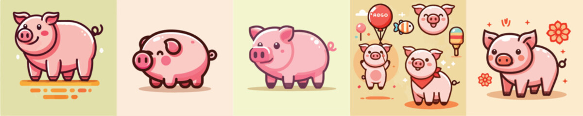 Vector collection of cute pigs