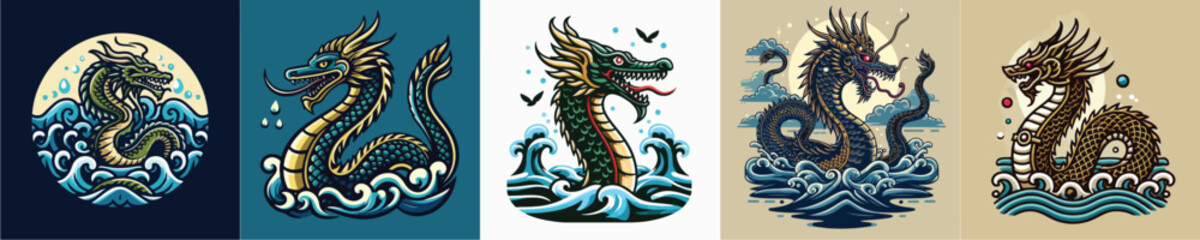 Vector collection of dragon snake mythological animals