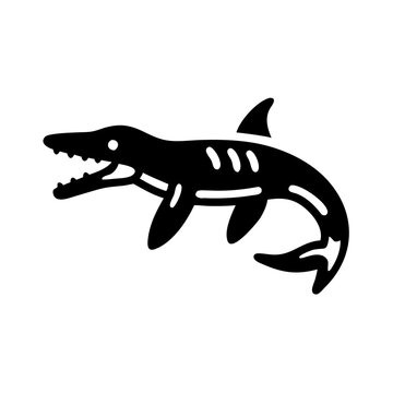black mosasaurus swimming on white background clip art preview