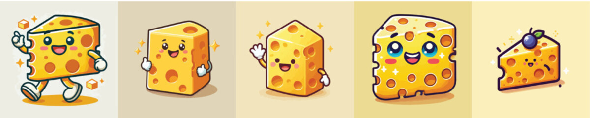 Collection of cheese animation vectors