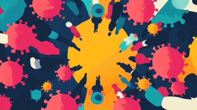 Contagion flat design top view pandemic awareness theme animation Split-complementary color scheme. 