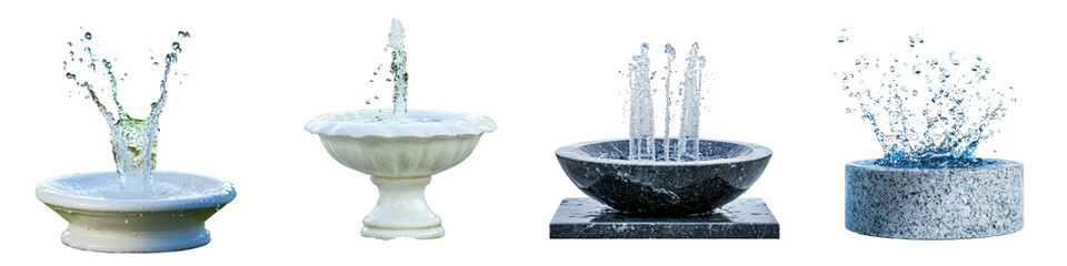 Four Distinct Water Fountains in Various Styles and Materials