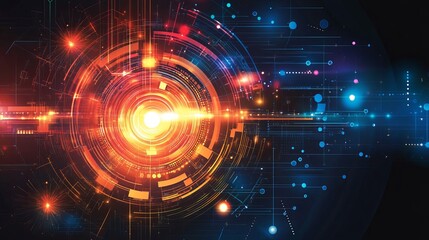 Fototapeta premium Abstract Tech Background with Circular Data Stream and Glowing Core