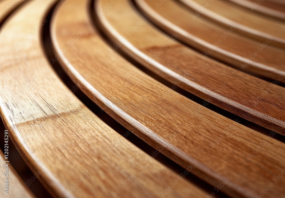 Aufkleber close-up view of smooth curved wooden planks showcasing natural grain patterns and textures ideal fo