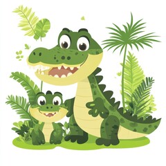 Fototapeta premium Happy crocodiles in lush jungle; perfect for kids' books