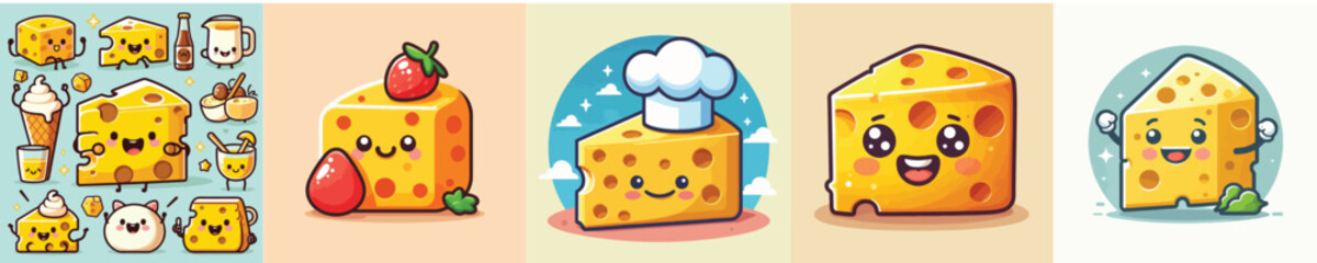 Collection of cheese animation vectors