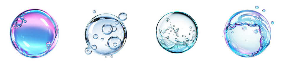 Colorful Bubbles with Varying Sizes and Textures on Transparent Background