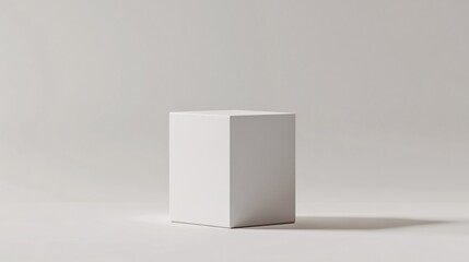 White cube standing on a white background with slight shadow