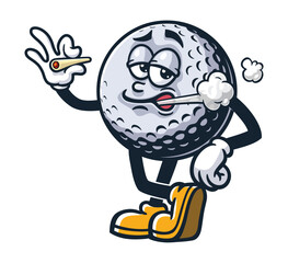 Smoking Golf Ball,  Cartoon Character Mascot Illustration Vector Clip-art Hand-drawn Logo Design