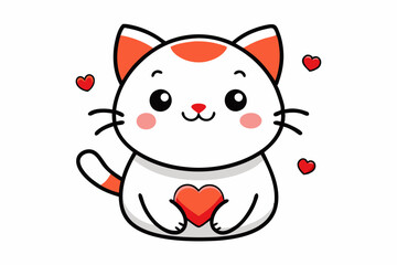 Fototapeta premium Cute cartoon kitten with a red heart in kawaii chibi style
