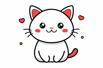 Obraz premium Cute cartoon kitten with a red heart in kawaii chibi style