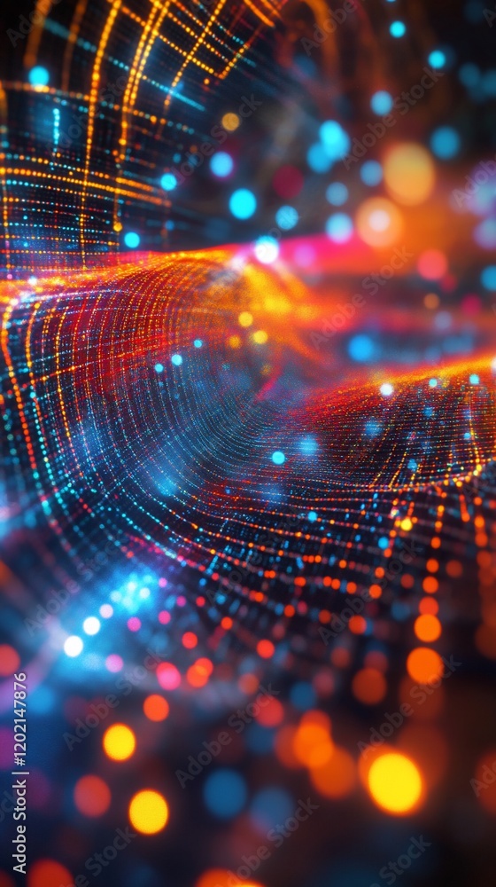 Poster abstract digital wave with a vibrant and dynamic network of interconnected dots