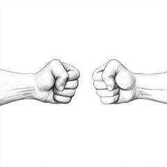 Fists clenching hand drawn sketch, symbolizing strength and isolated on white background