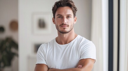 Portrait of confident male model posing with crossed arms