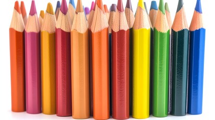 Fototapeta premium Colorful Pencils Arranged in a Row Against White Background