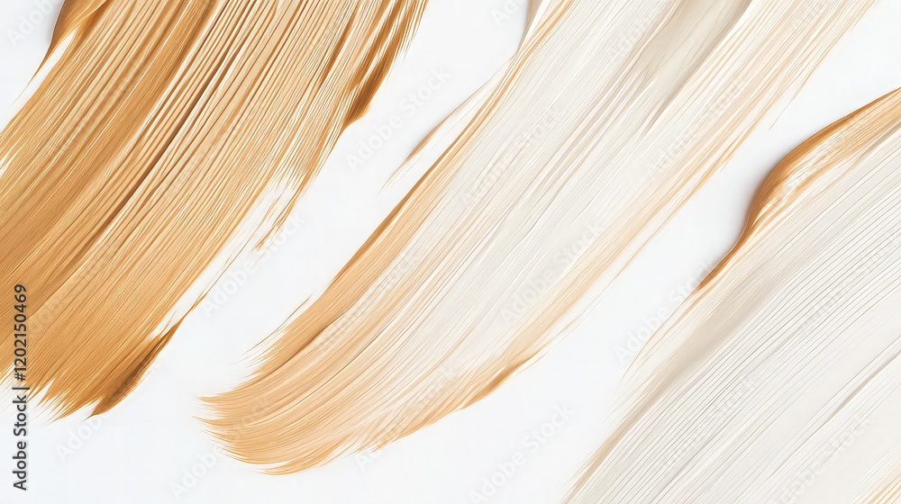 Poster an abstract minimal background with a few soft, wide brushstrokes in warm tan and cream on a white b