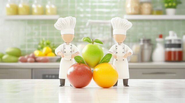 Food safety training, chefs in clean uniforms demonstrating hygiene practices, 3D illustration