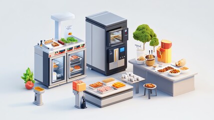 Obraz premium Food safety control, automated systems ensuring hygiene in food preparation, 3D illustration