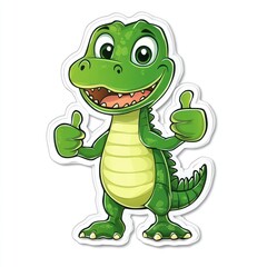 Obraz premium Happy alligator giving thumbs up; cartoon illustration for children's books