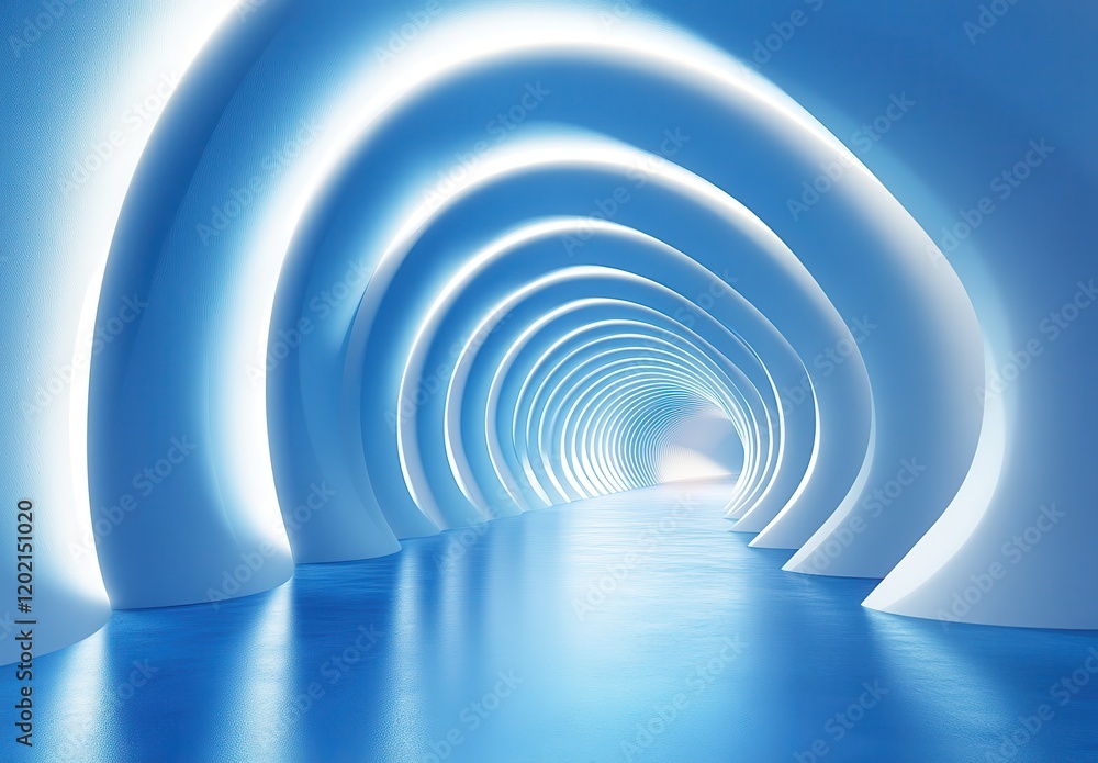 Poster ethereal blue corridor with smooth curved walls and soft lighting creating an inviting perspective i