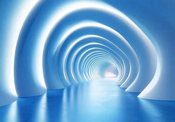 Obraz premium Ethereal Blue Corridor with Smooth Curved Walls and Soft Lighting Creating an Inviting Perspective in a Modern Architectural Space