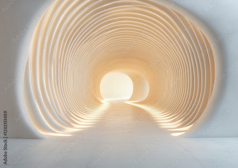 Poster ethereal modern tunnel interior with elegant curved lines and soft lights creating a calm and inviti