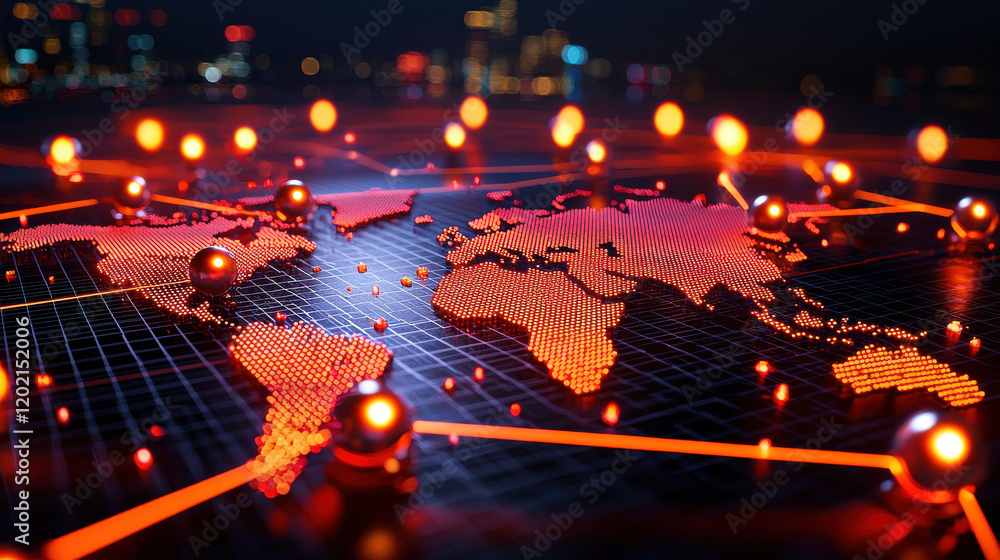 Poster 3d digital map of global financial networks with glowing connections, showcasing vibrant representat