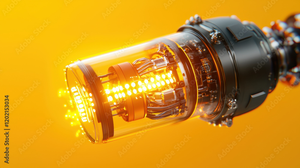 Aufkleber detailed 3d model of robotic arm component with glowing elements, showcasing intricate wiring and te