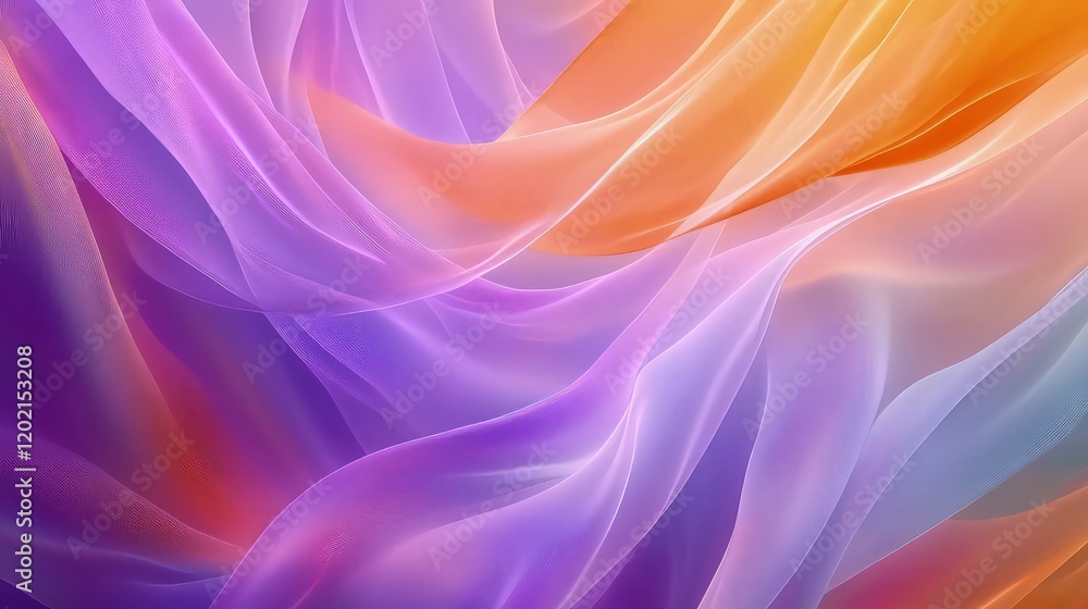 Poster an abstract scene with soft, colorful energy lines in hues of purple, orange, and cyan. the lines cu