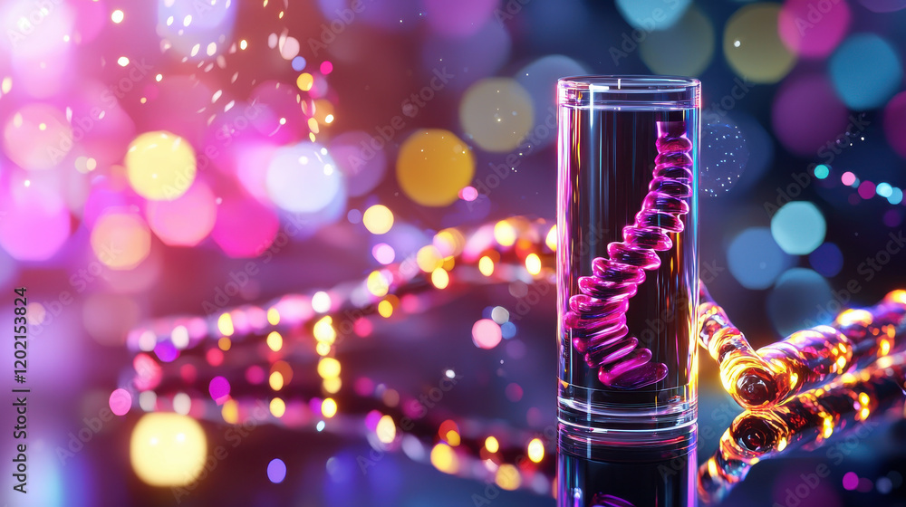 Leinwandbilder vibrant and colorful image featuring glass container with spiral structure inside, surrounded by blu