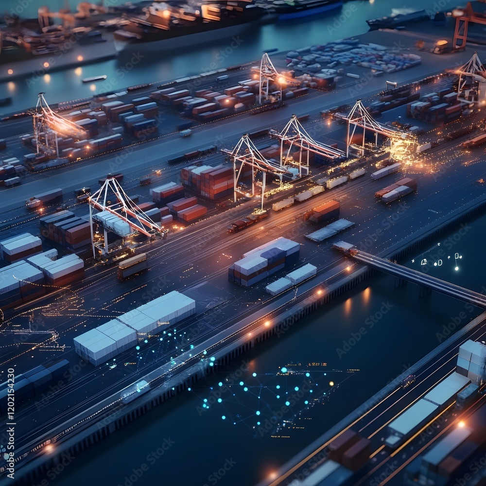 Poster innovative ai driven supply chain ecosystem seamlessly integrating transportation cargo and inventor