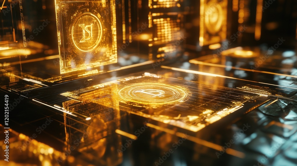 Poster futuristic cryptocurrency blockchain network with glowing digital data
