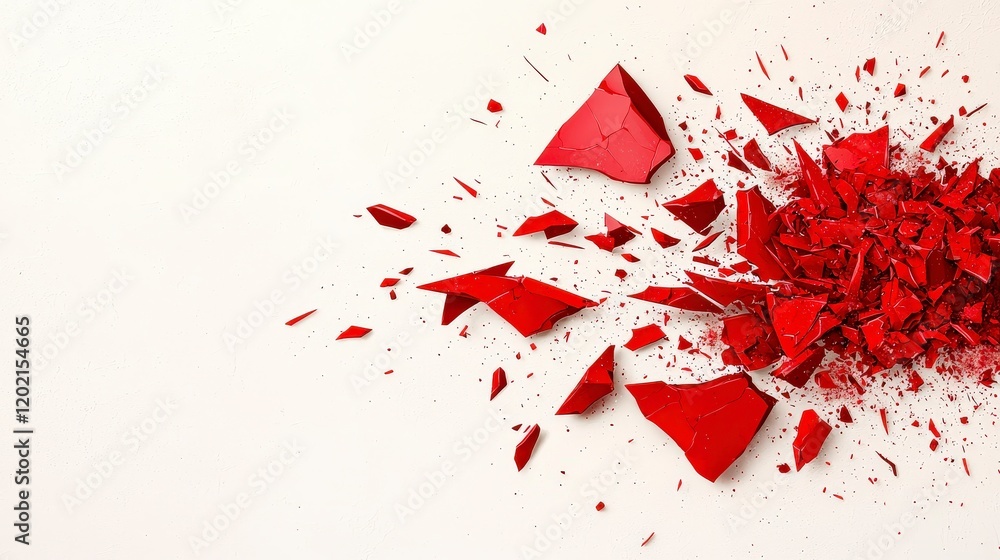 Poster vibrant red shattered pieces on light background creating dynamic abstract visuals for artistic proj