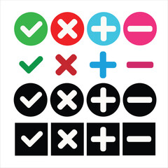 Fototapeta premium set of icons, yes or no Buttons yes or no icons, Vector Art Symbols, illustration signs symbols, Tick OR Cross signs Plus Minus symbols Red Green Mark