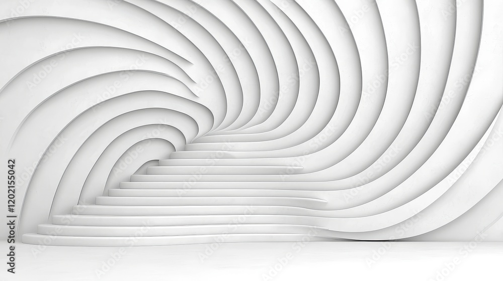 Poster abstract white background with curved lines and layered shapes creating a modern architectural desig