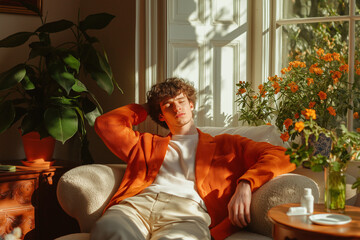 A portrait of a person sitting indoors, appearing fatigued and low-spirited, highlighting the effects of depression due to spring vitamin deficiency.